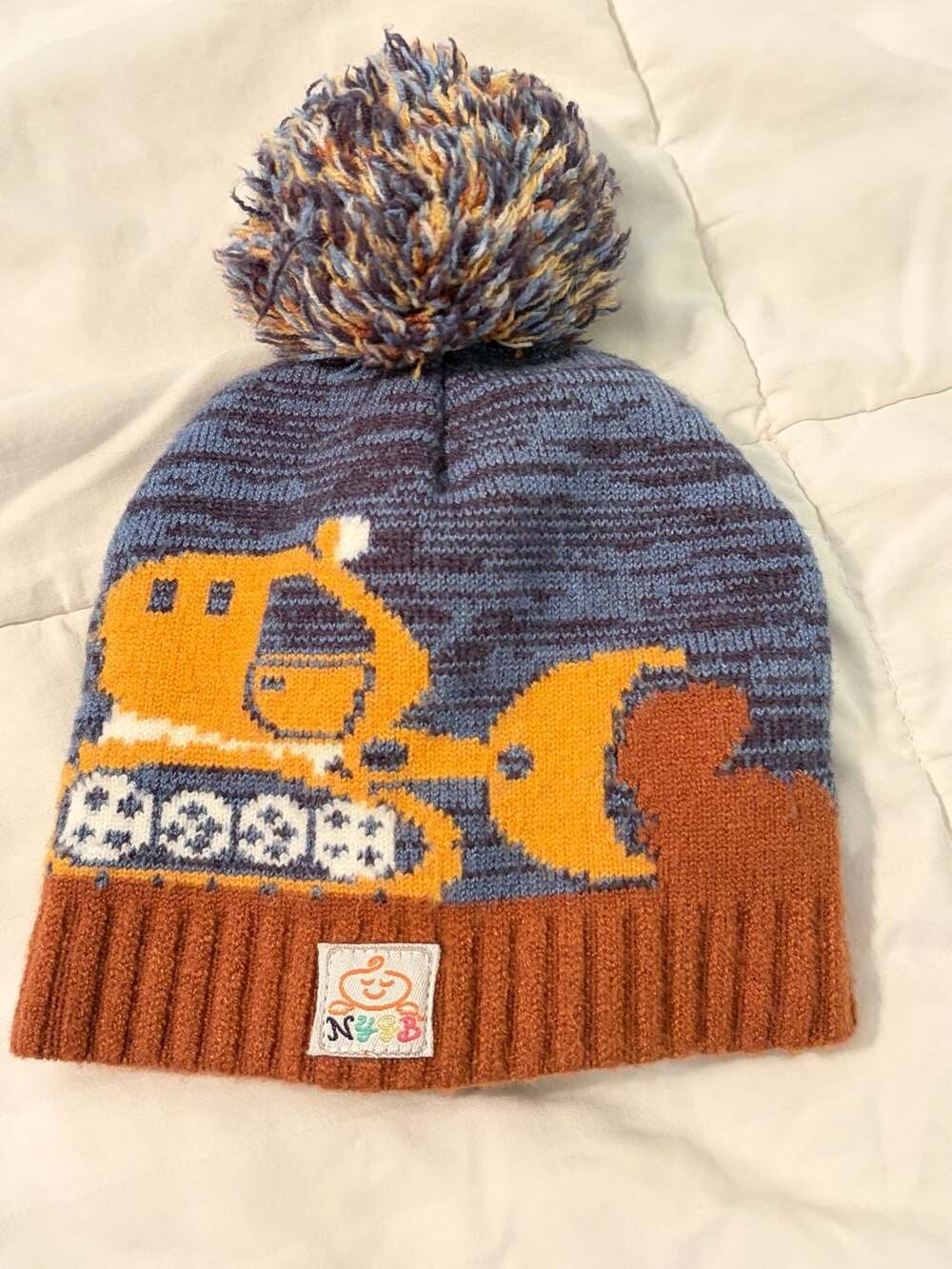 NYGB Infant Baby Boy Bulldozer Tractor Knit Pom Beanie Hat Size 6-18 Months